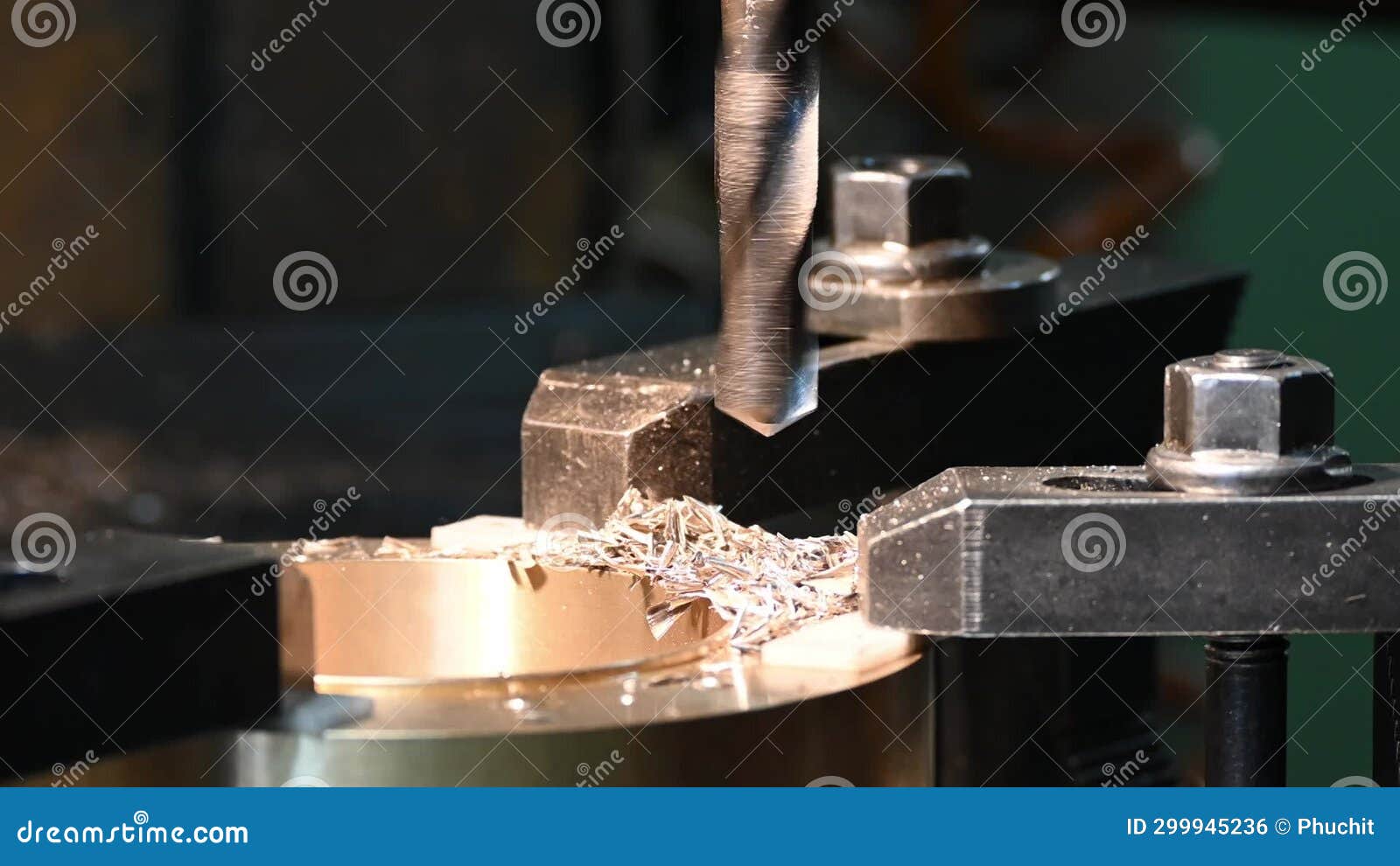 The Drilling Process on NC Milling Machine with Brass Material Stock Footage Video of factory