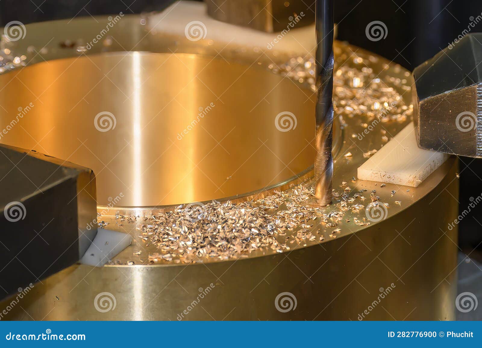 The Drilling Process on NC Milling Machine with Brass Material Stock Photo Image of industry