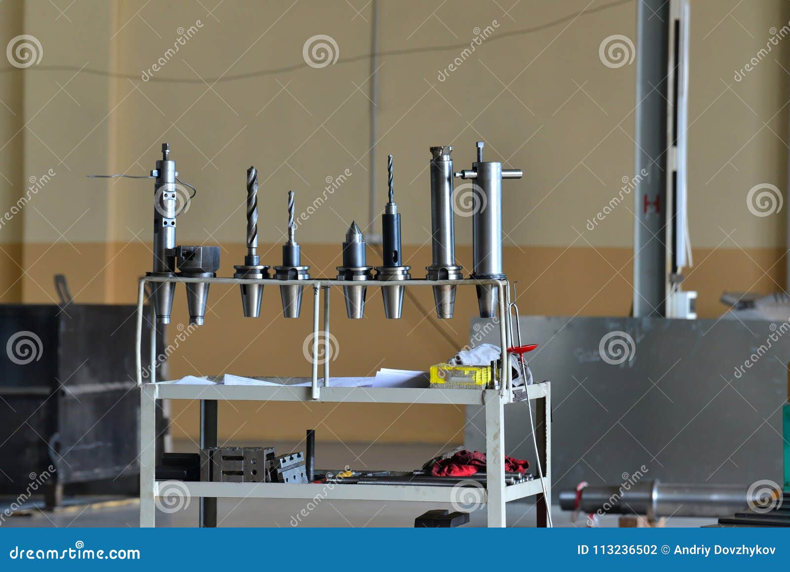 Drills and Milling Cutters for Milling Machine Tools Stock Photo