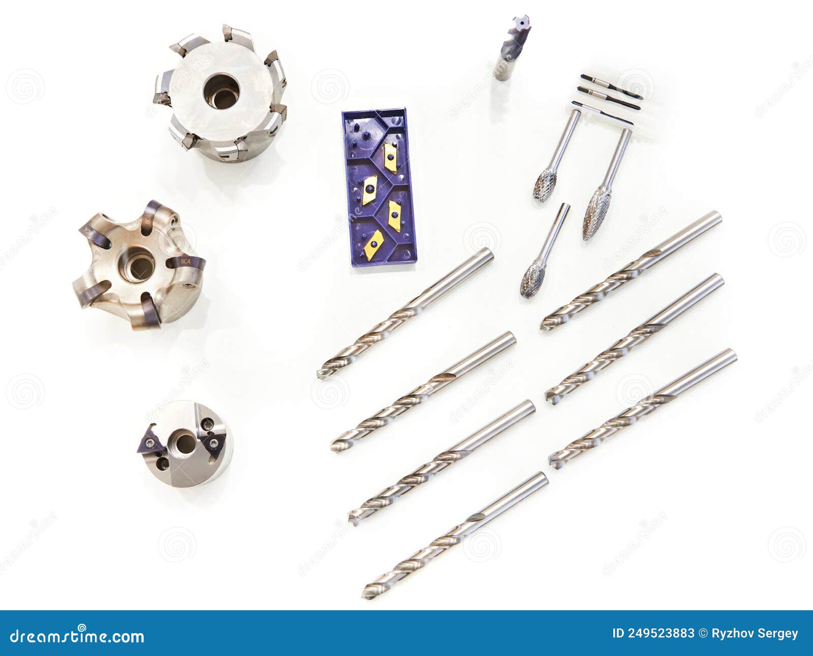 Drills and Milling Cutters Tool Bits for Metal Isolated White Stock