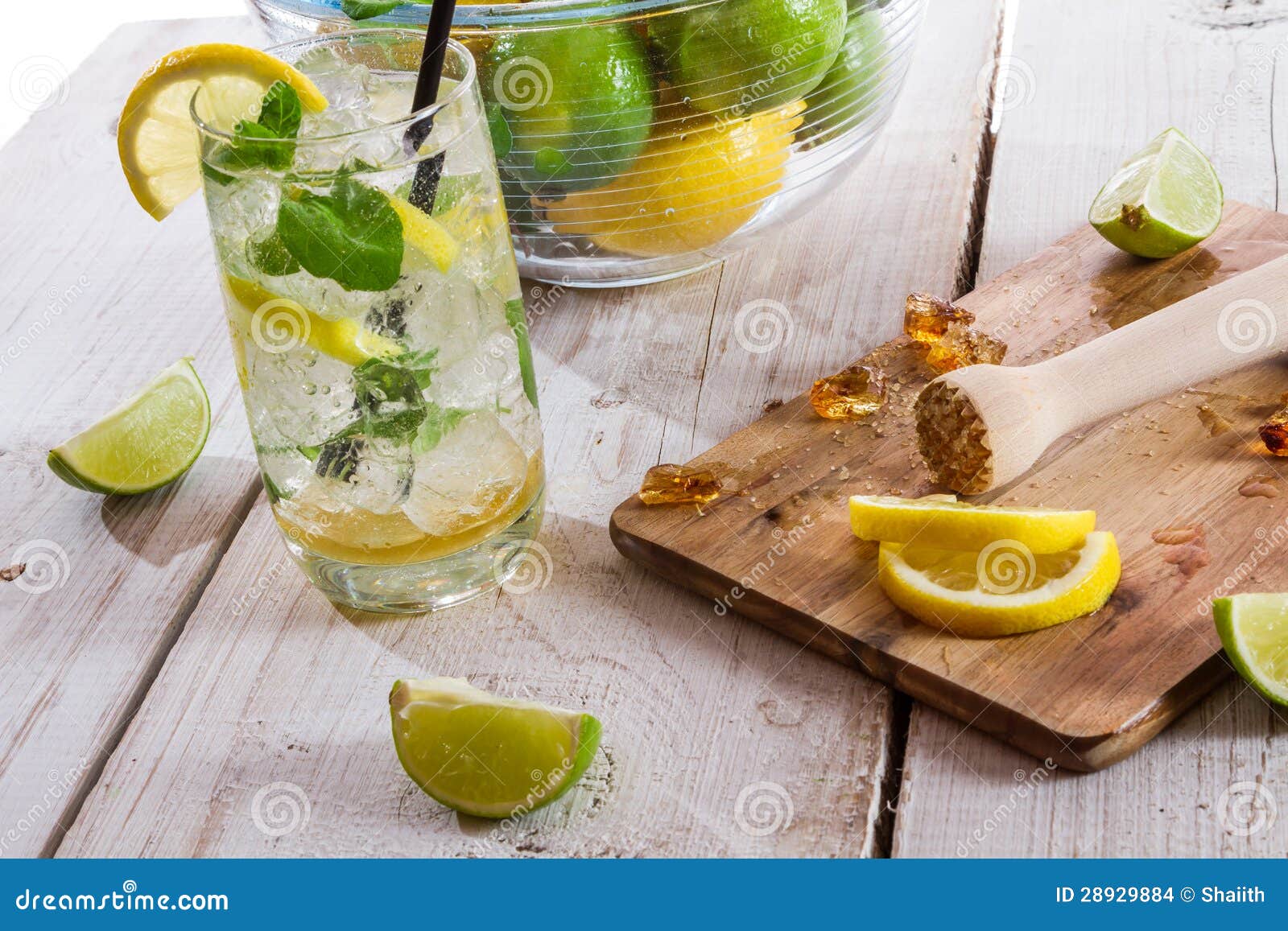 Drink with Citrus Fruit and Ice Stock Photo Image of herb