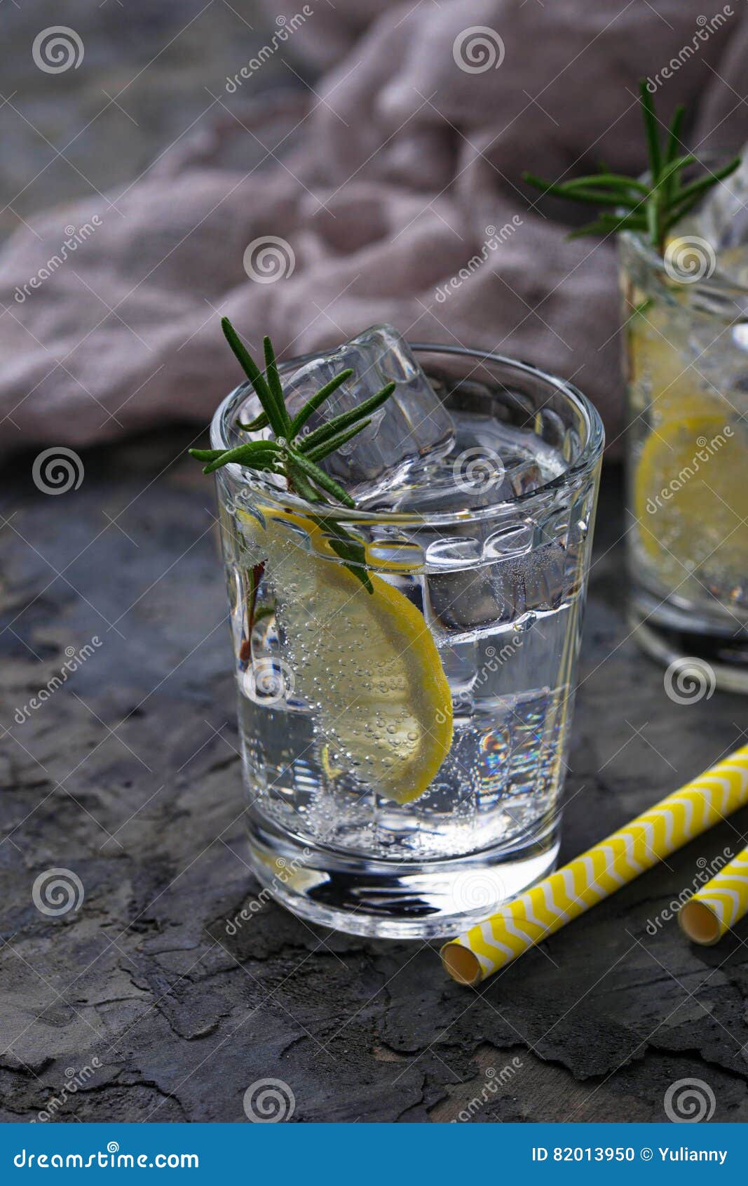 Drink with Lemon and Rosemary Stock Photo Image of infusion, concrete