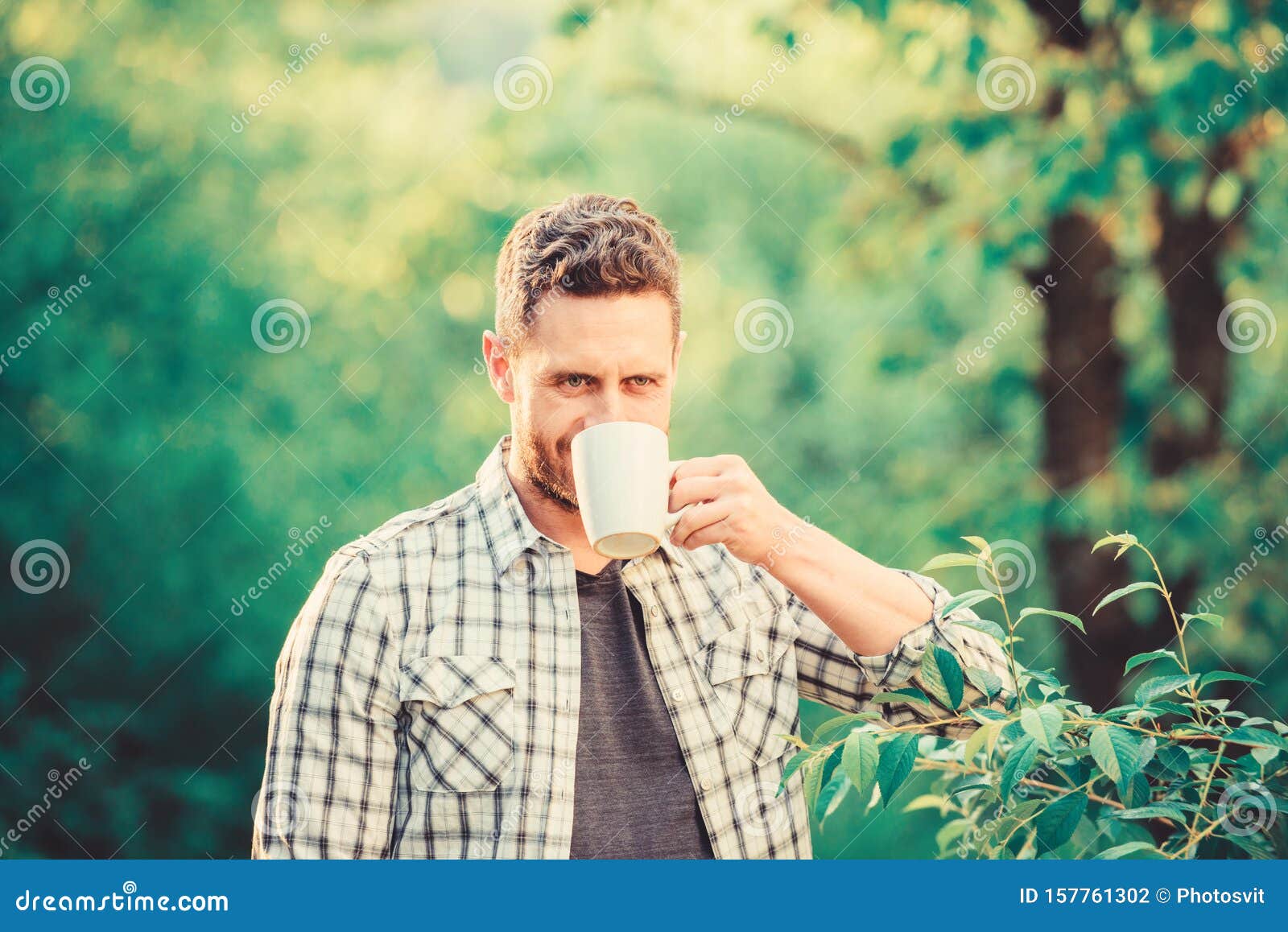 Tea Outdoor. Morning Coffee. Healthy Lifestyle. Nature and Health. Breakfast Refreshment Time. Ecological Life for Stock Photo - of 157761302
