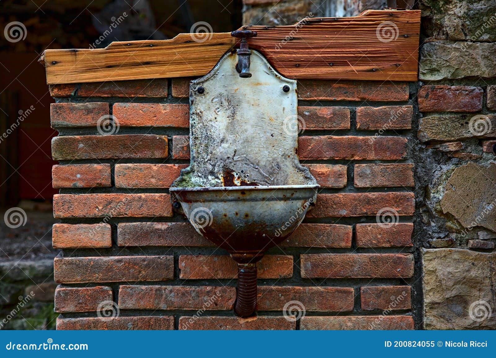 Drinking Fountain on a Brick Wall Stock Image Image of europa