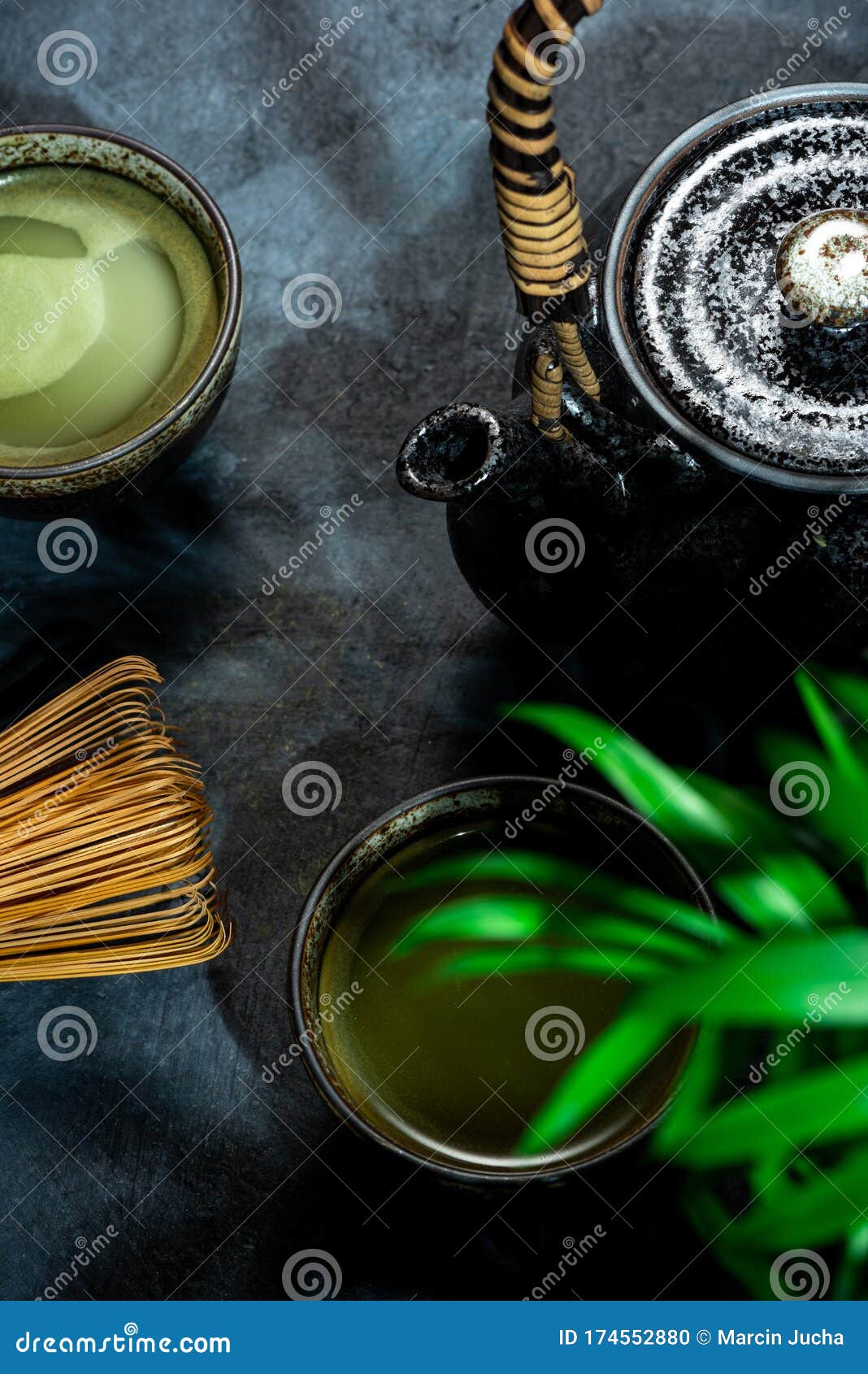 drinking green matcha tea. japanese or asian healthy bewerage