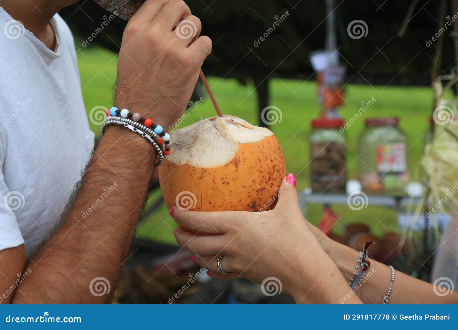 Drinking King Coconut Water Stock Photo Image of romantic
