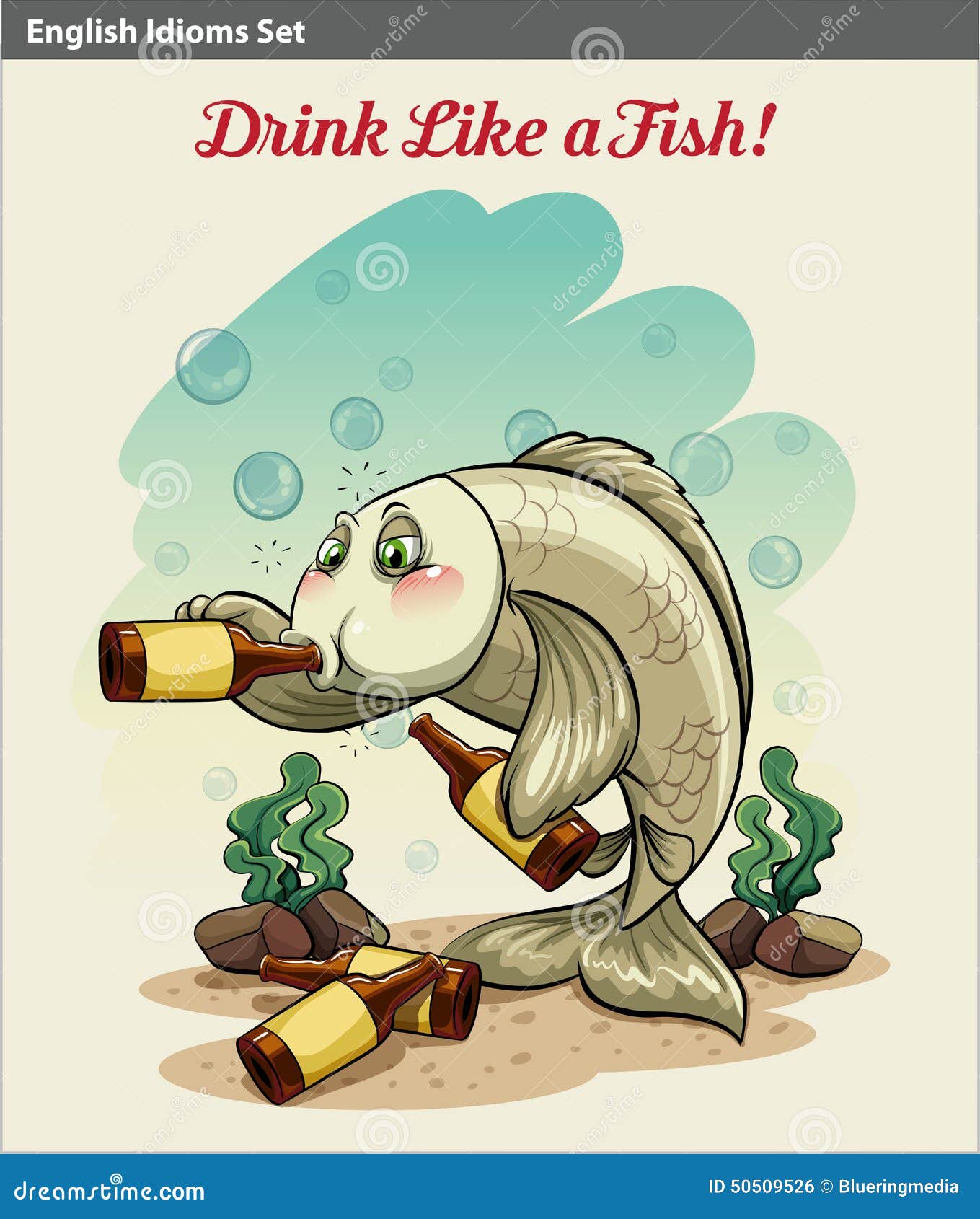 Download Drinking like a fish idiom stock vector. Illustration of ...