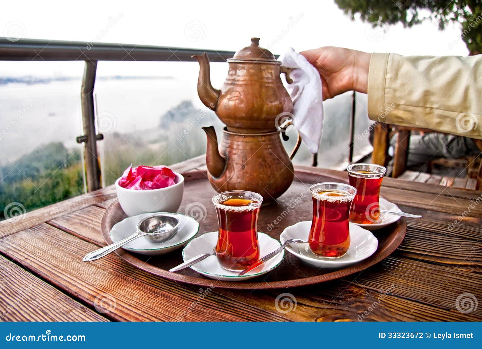 drinking traditional turkish tea with friends