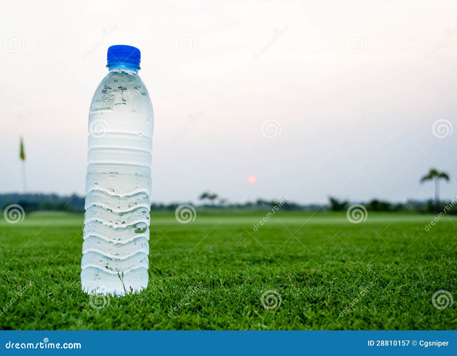 Drinking Water Bottle on Green Field Stock Image Image of liquid