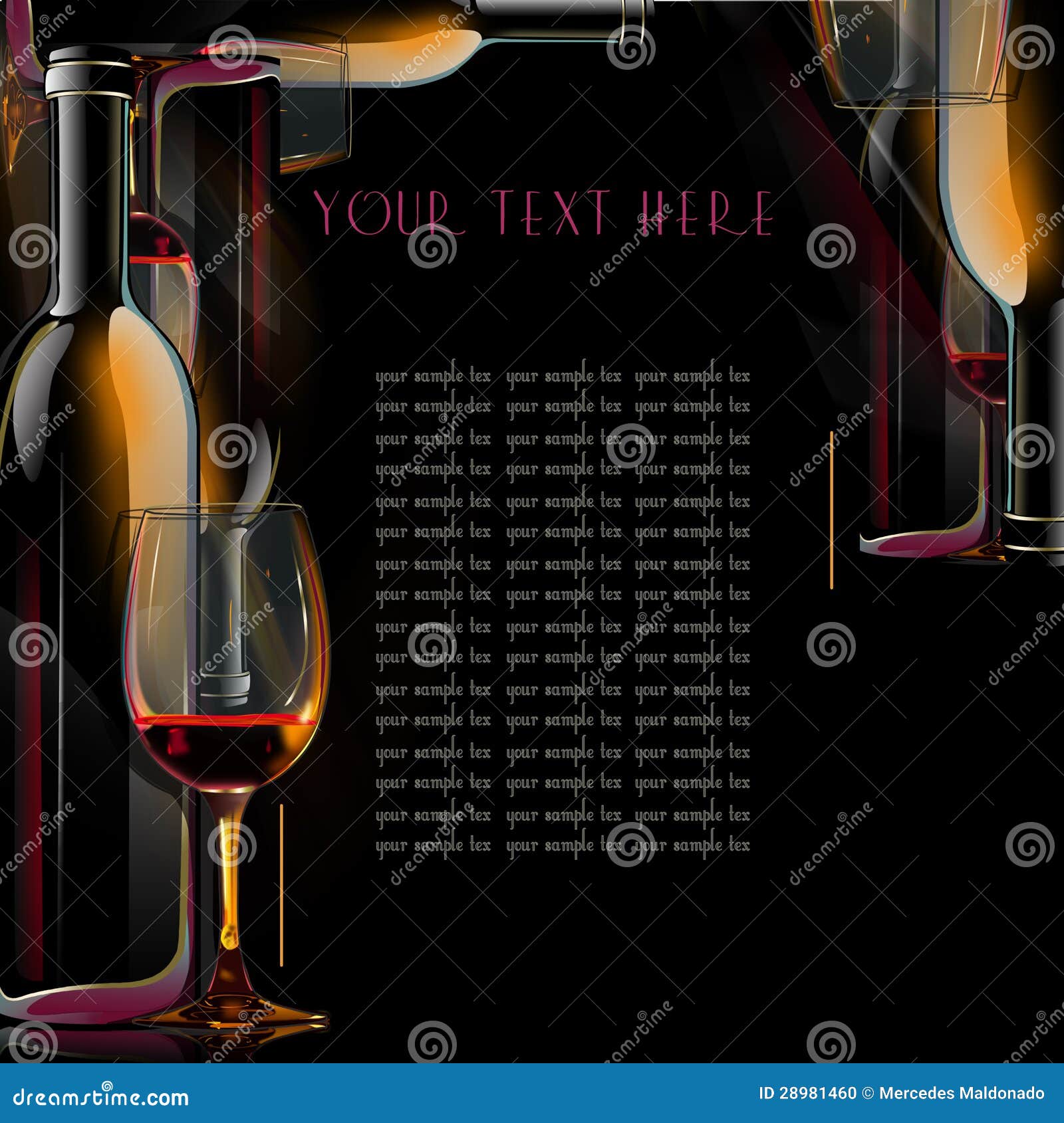 Drinks Menu .illustrated Wine Bottle, Cup and Stock Illustration Illustration of light