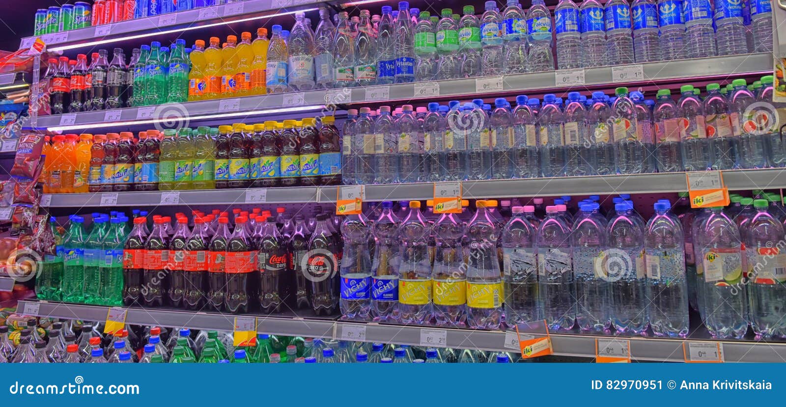 Drinks in Plastic Bottles on Store Shelves Editorial Photo Image of