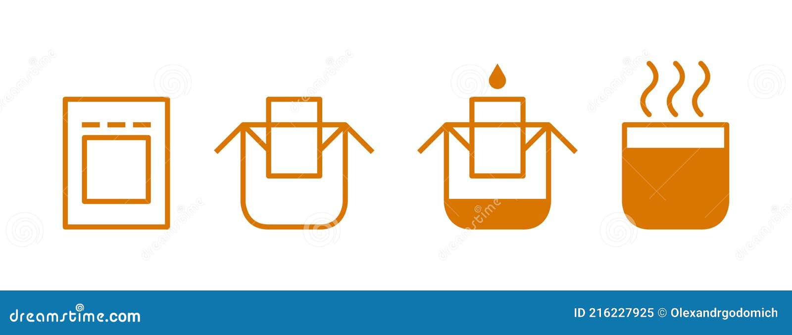 Drip Bag Coffee Brewing Instruction Icons Set. Step by Step Cooking