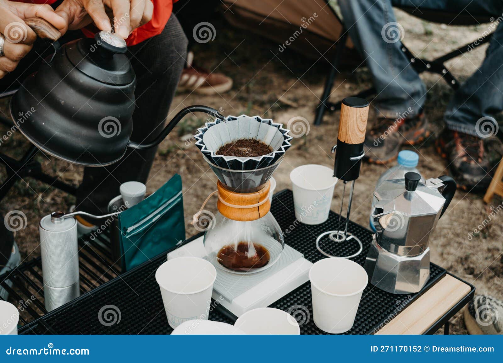 Drip Coffee, Enjoy Coffee Time in Camping Stock Photo Image of smoke