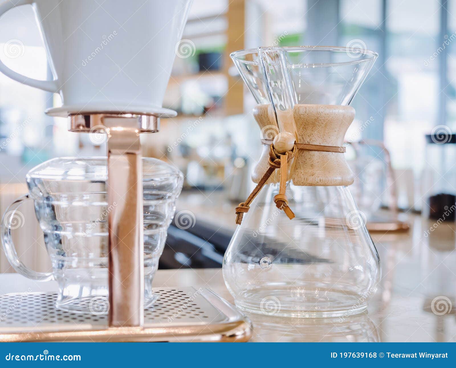 Drip Coffee Glass on Counter Brewing Equipment Stock Photo Image of