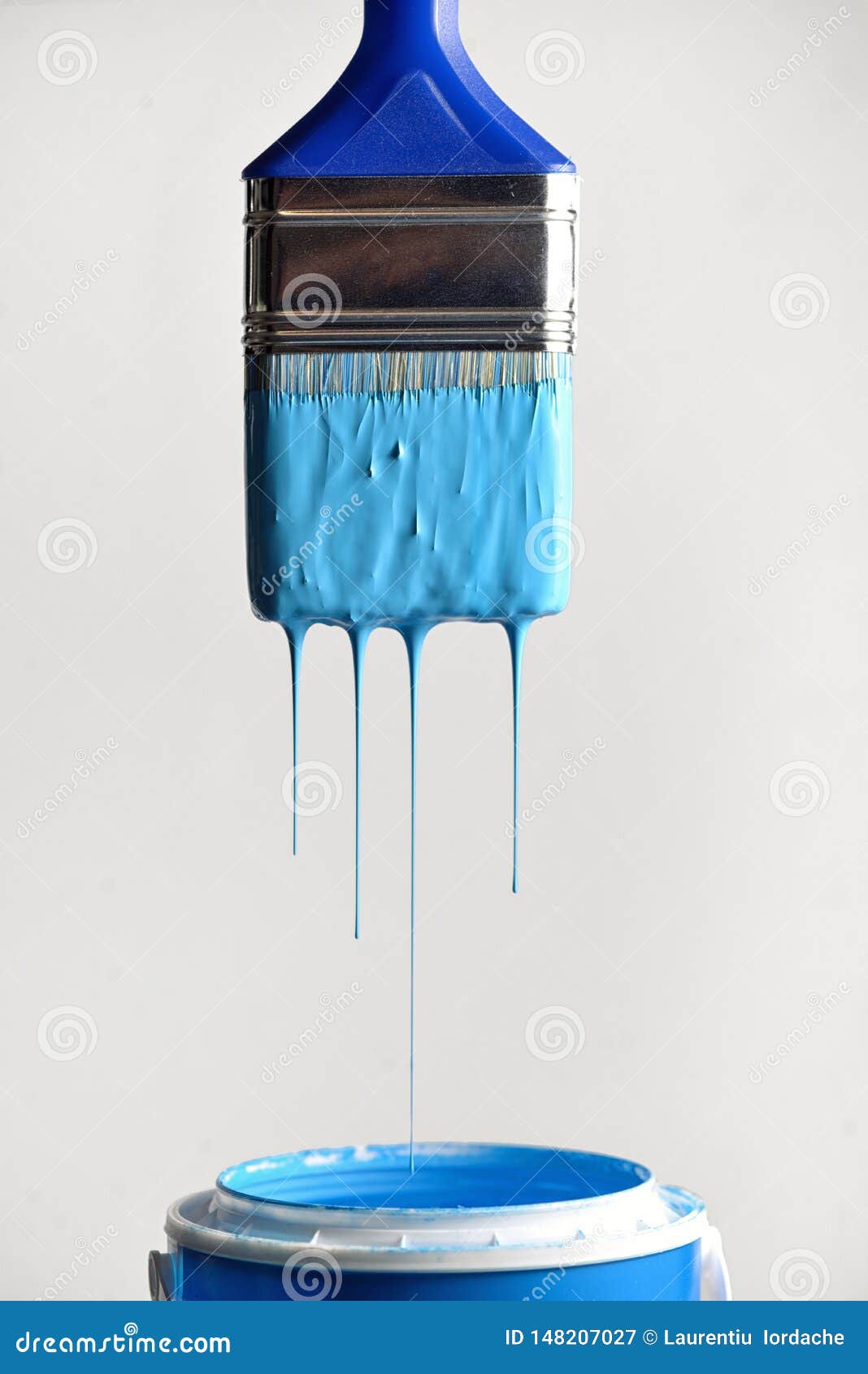 Dripping Blue Paint from Brush Stock Image Image of objects, bristles