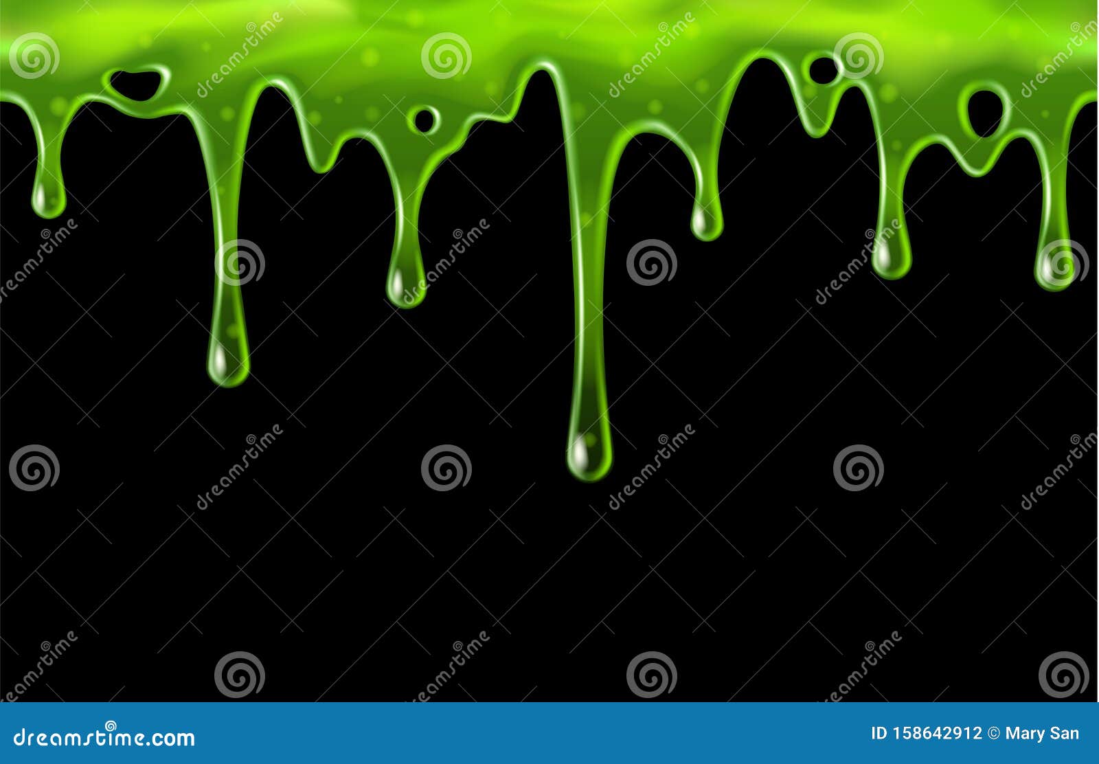 Dripping Green Slime with Blobs, Seamless Border Pattern Stock Vector