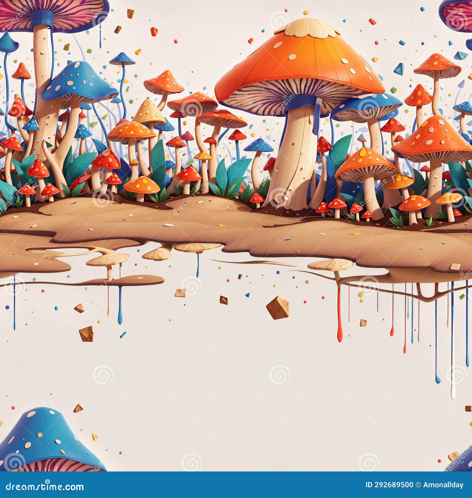 dripping mushrooms art seamless pattern colorful digital background artwork  - ai generated