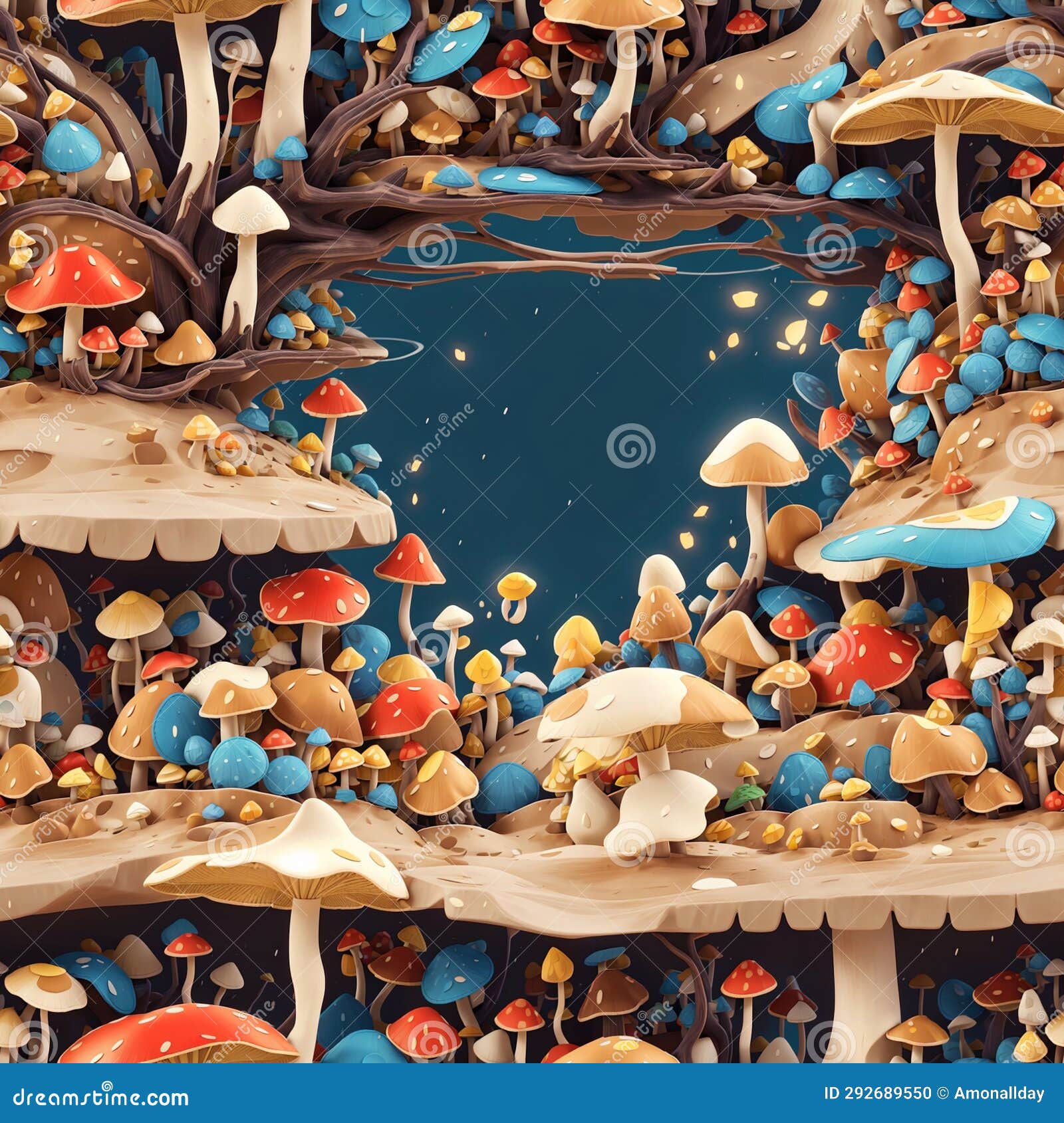dripping mushrooms art seamless pattern colorful digital background artwork  - ai generated