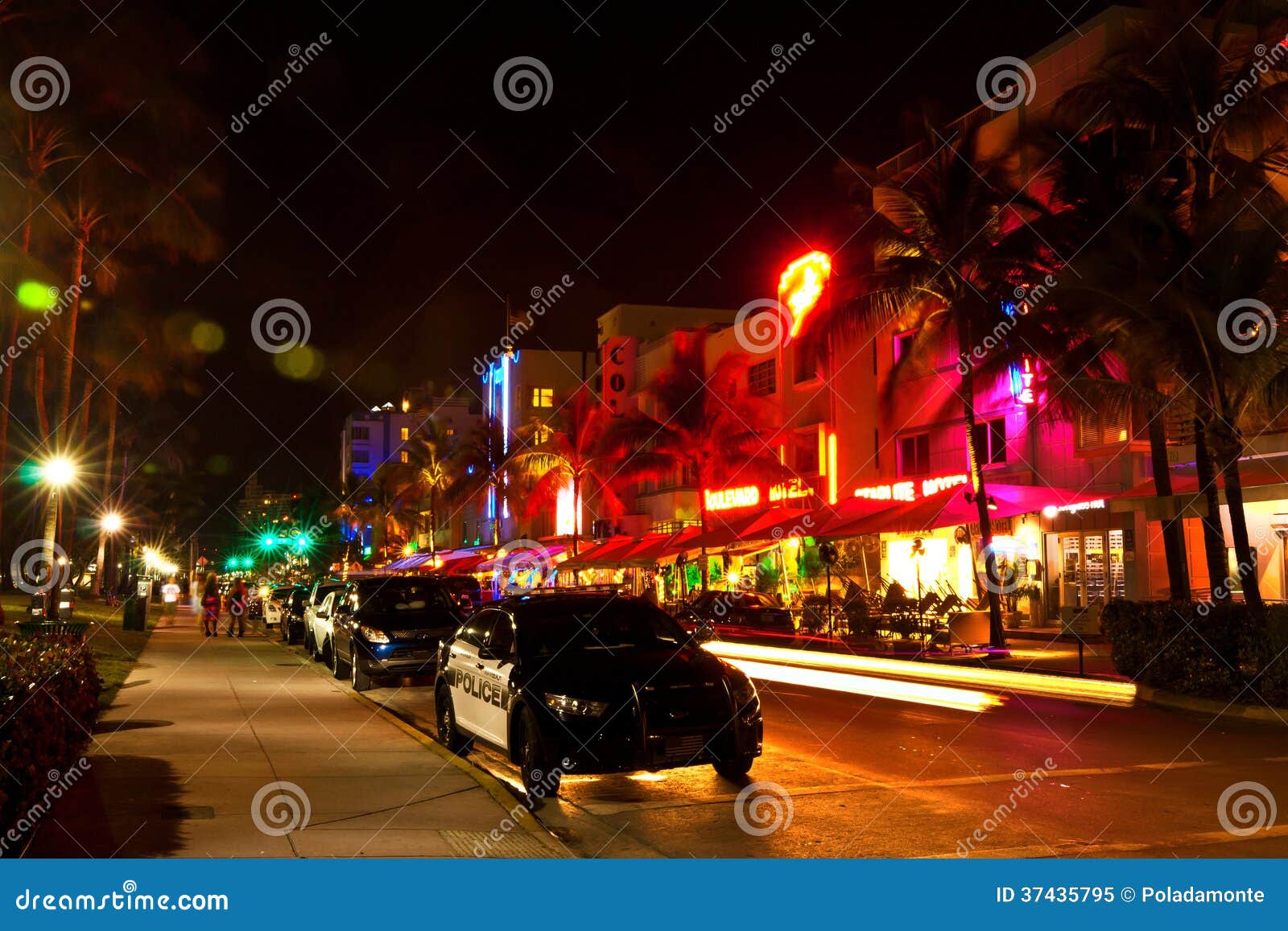 Drive Scene At Night Lights Miami Beach Florida Drive Scene At Night Lights Miami Beach Florida