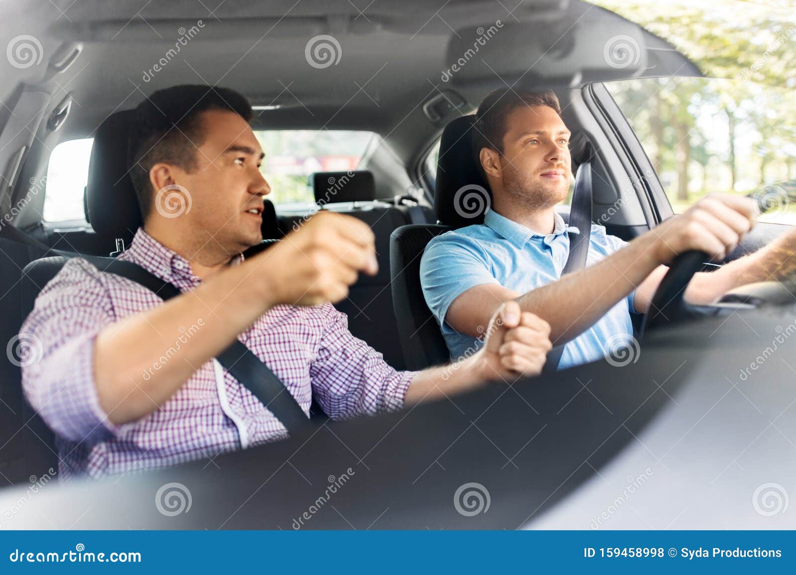 Car Driving School Instructor Teaching Male Driver Stock Photo - Image