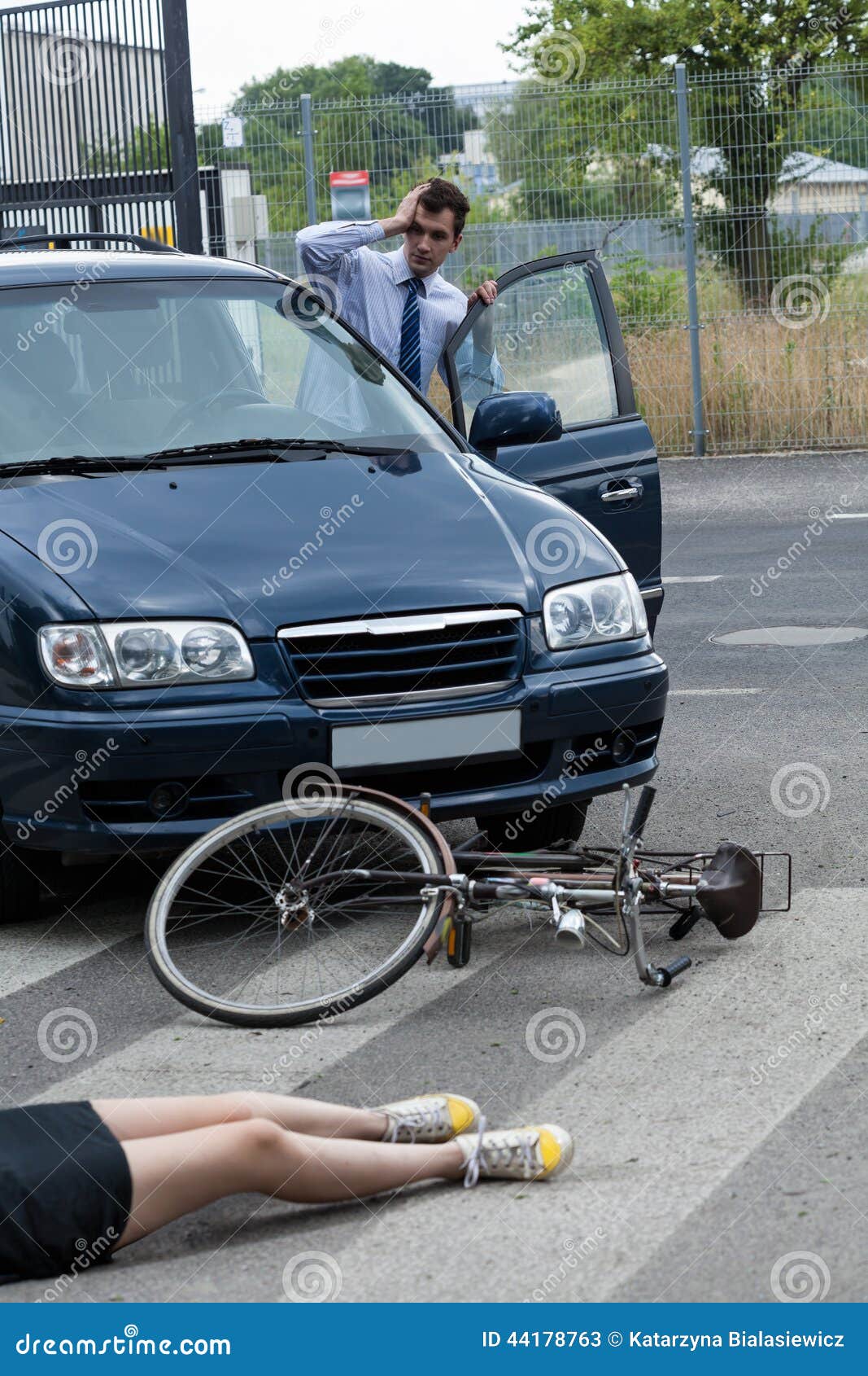 Driver Hitting a Female Biker Stock Image Image of carelessness