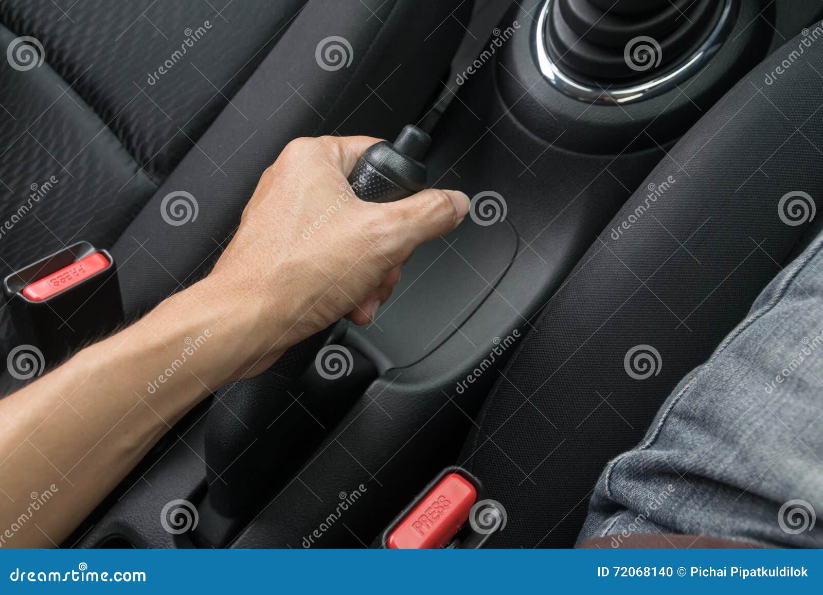 Driver Pulling the Hand Brake in Car Stock Photo Image of power