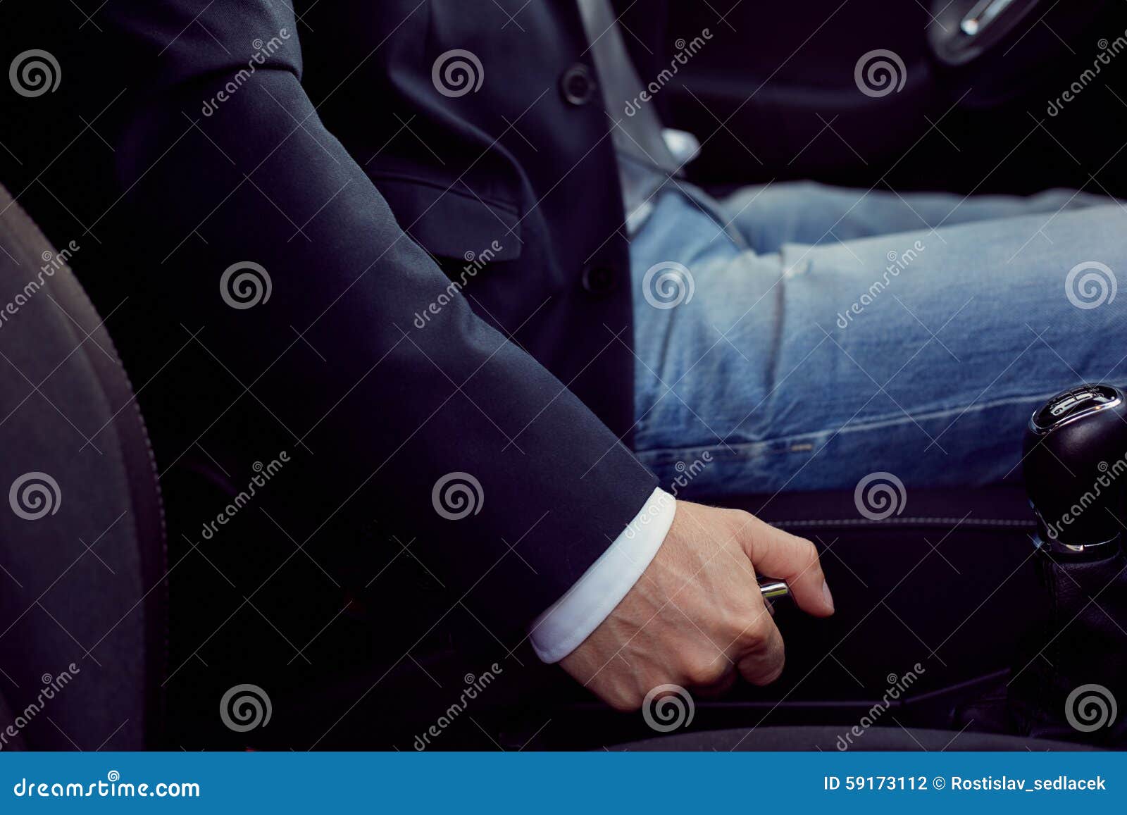 Driver Pulling Handbrake Lever Stock Photo Image of jacket, parking