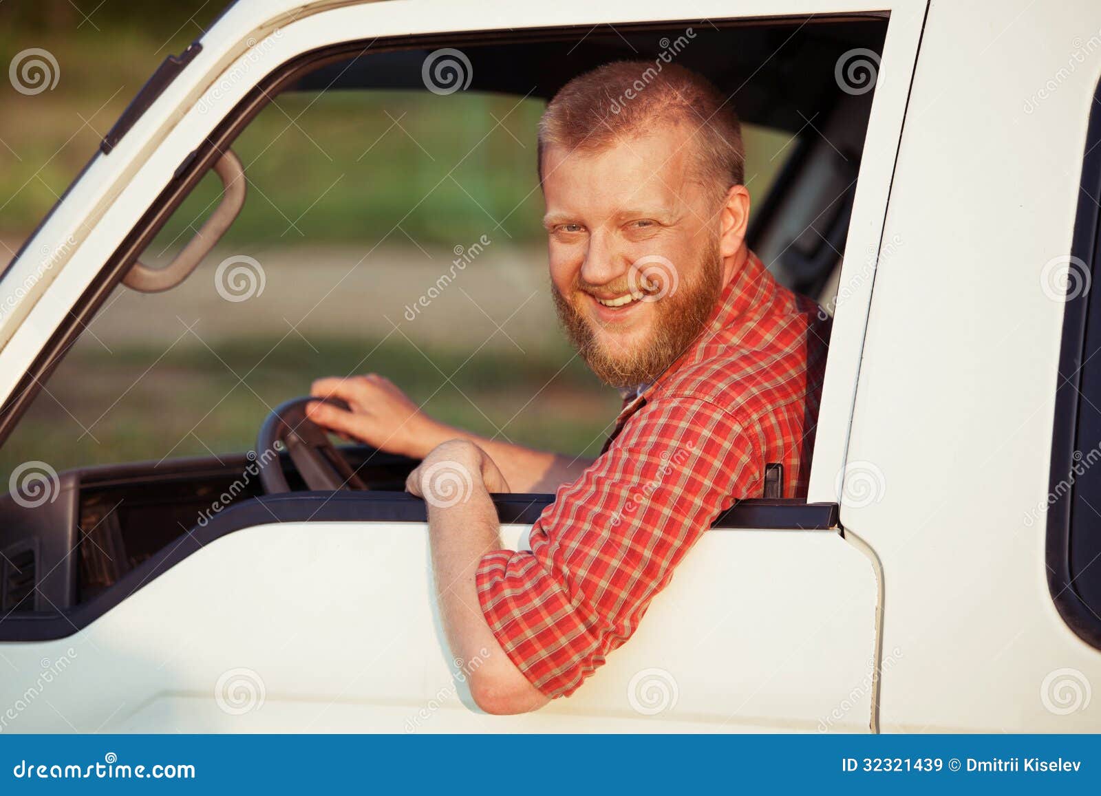 Driver in a Red Shirt while Driving Stock Image Image of cargo
