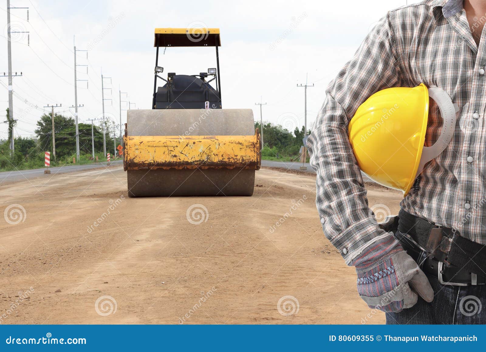 Driver with Road Roller Being Road Construction Stock Image Image of
