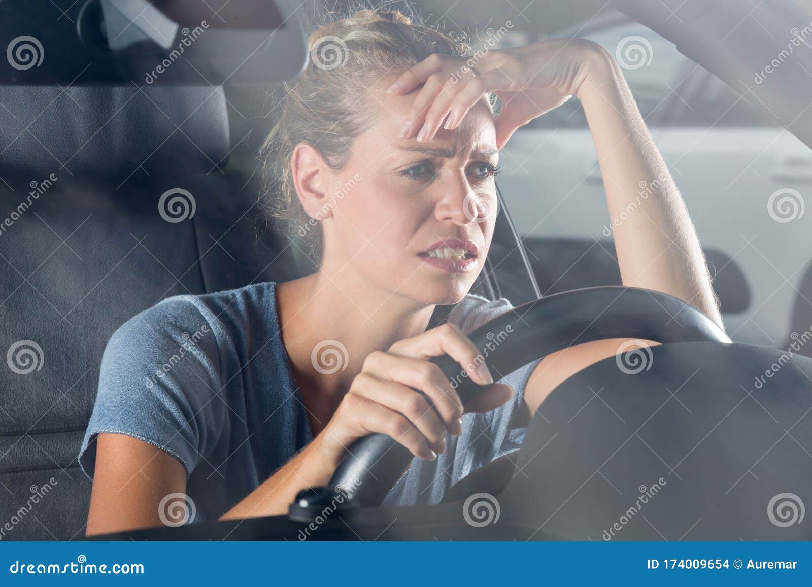 Driver Suffering Migraine Driving Car Stock Photo Image of fever