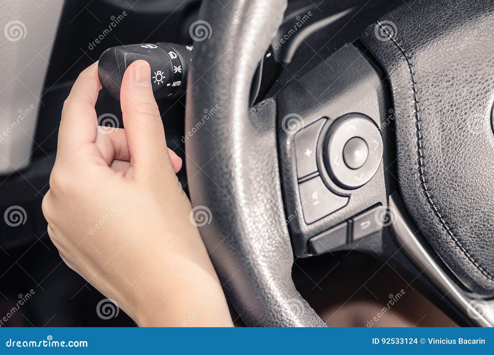 Driver Turning the Car Headlight Switch Stock Photo Image of design