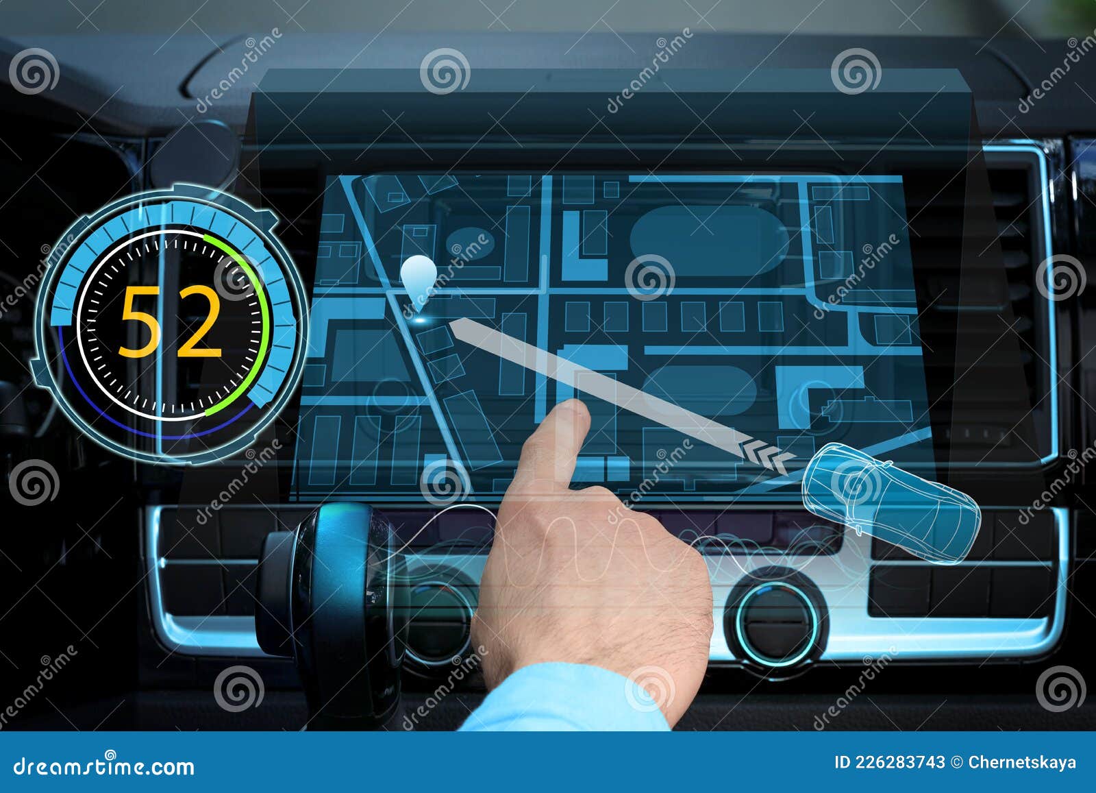 Driver Using Modern Car Navigation System, Closeup Stock Image Image