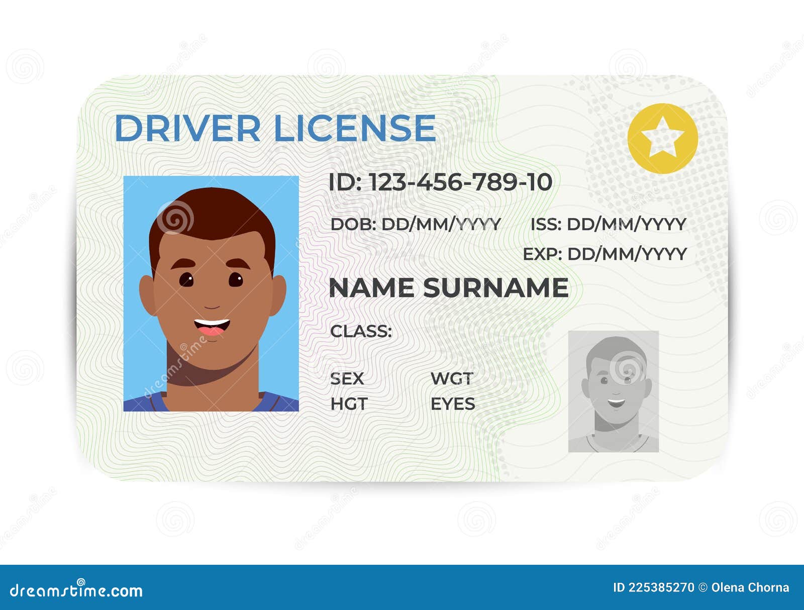 Vector template of sample driver license plastic card for USA Massachusetts  Stock Vector