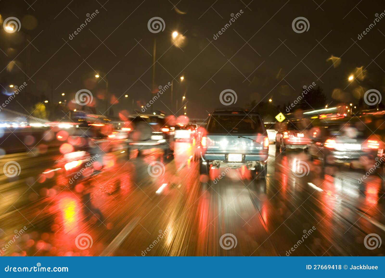 driving in the rain on freeway at night