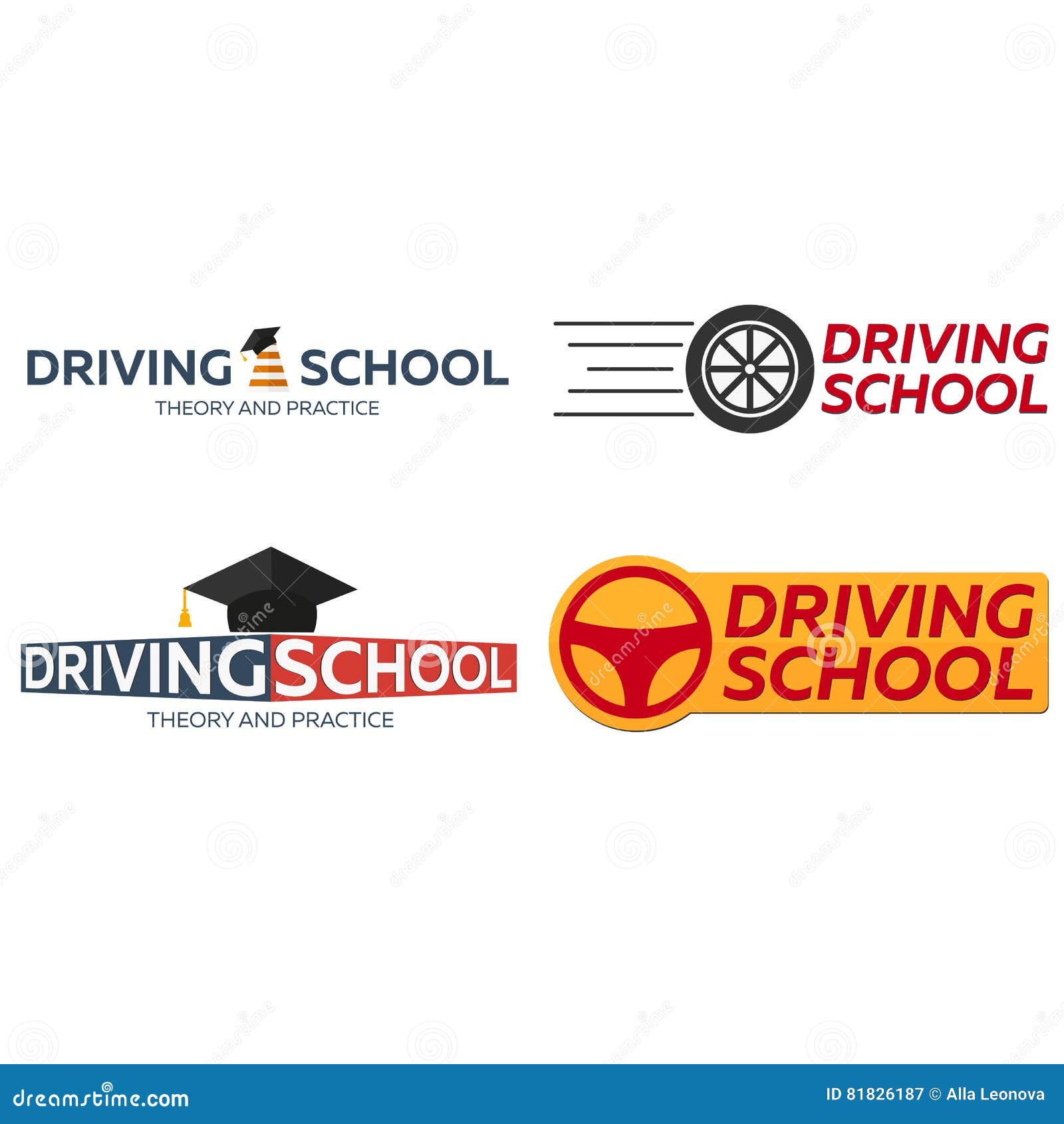 Driving School Logo Set. Auto Education. the Rules of the Road. Stock