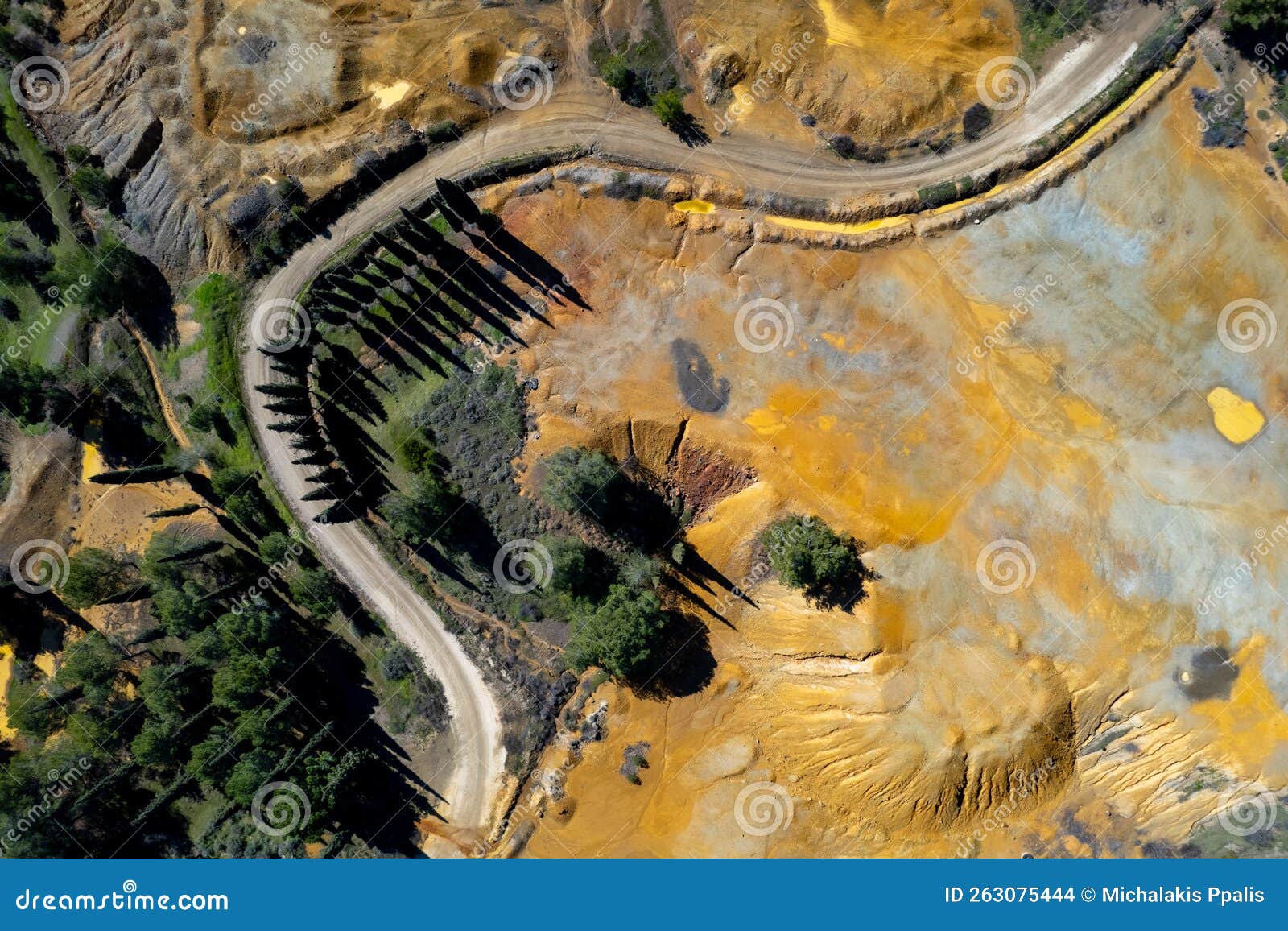 Drone Aerial of Copper Mine with Red Toxic Contaminated Land
