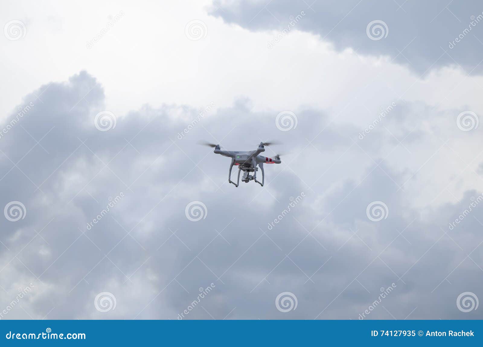 The Drone In The Blue Sky Flying Stock Image - Image of octacopter