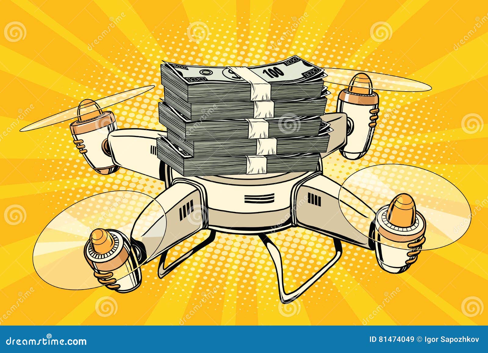 drone copter with bundles of money