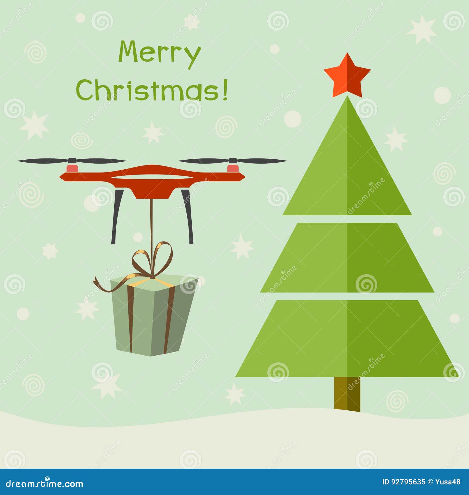 Drone Delivering Christmas Gifts Under Christmas Tree Stock