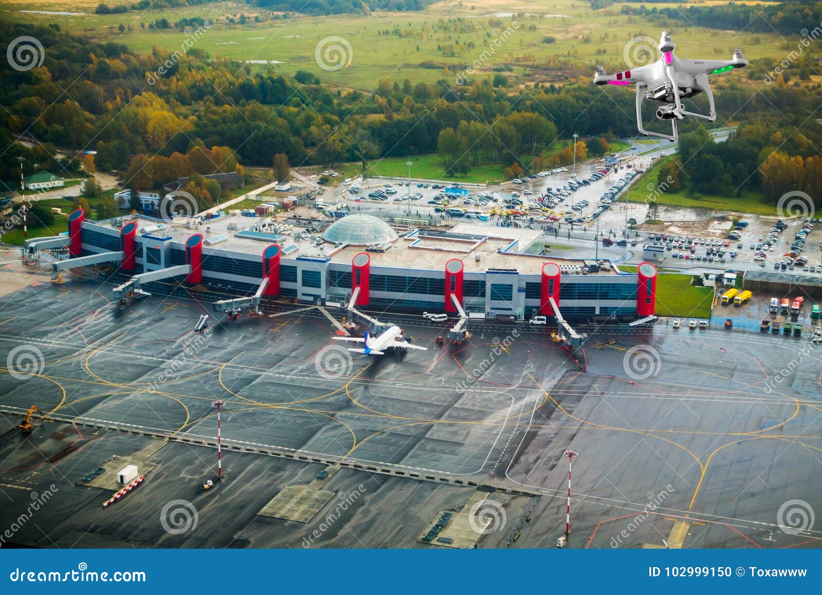 Drone Flying Above the Airport Stock Photo Image of commercial