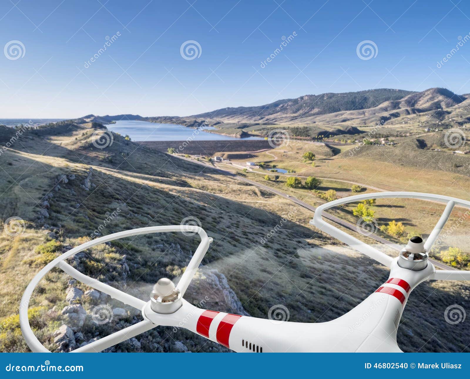 Drone Flying Over Mountain Valley Stock Photo Image of quadcopter