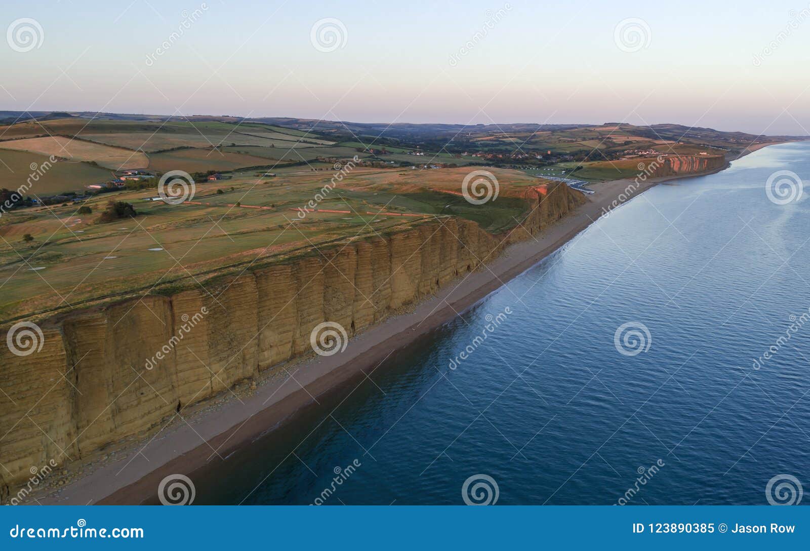 Drone Image of Hot of the Beach and Cliffs in West Bay Stock Image ...