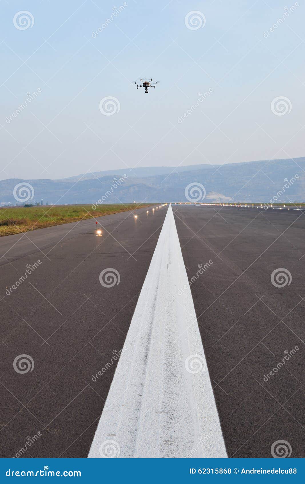 Drone Inspection Over Airport Runway Stock Photo Image of light