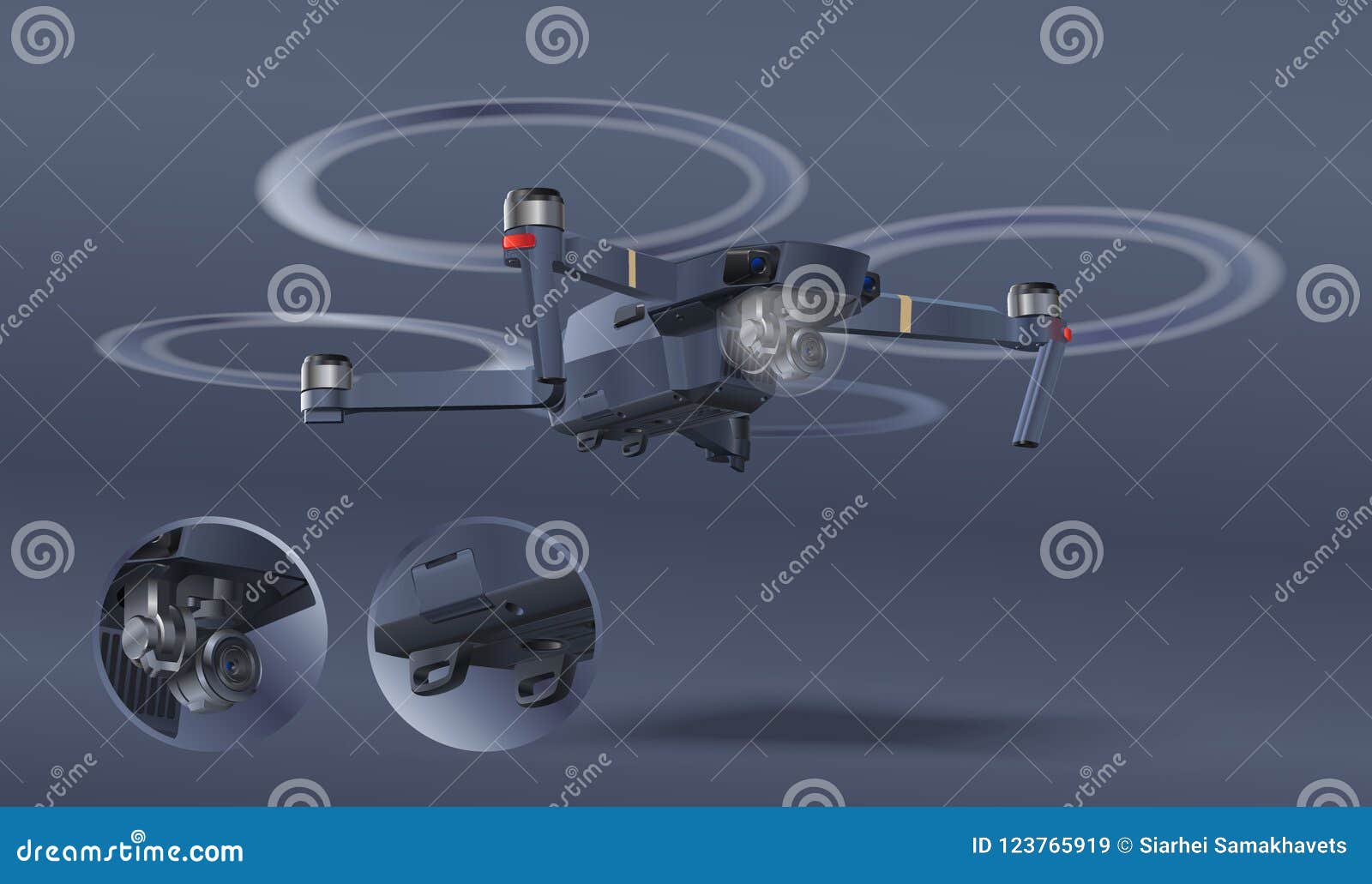 drone  on white background. photography and video created. air copter concept with camera. shooting supported drone. reali
