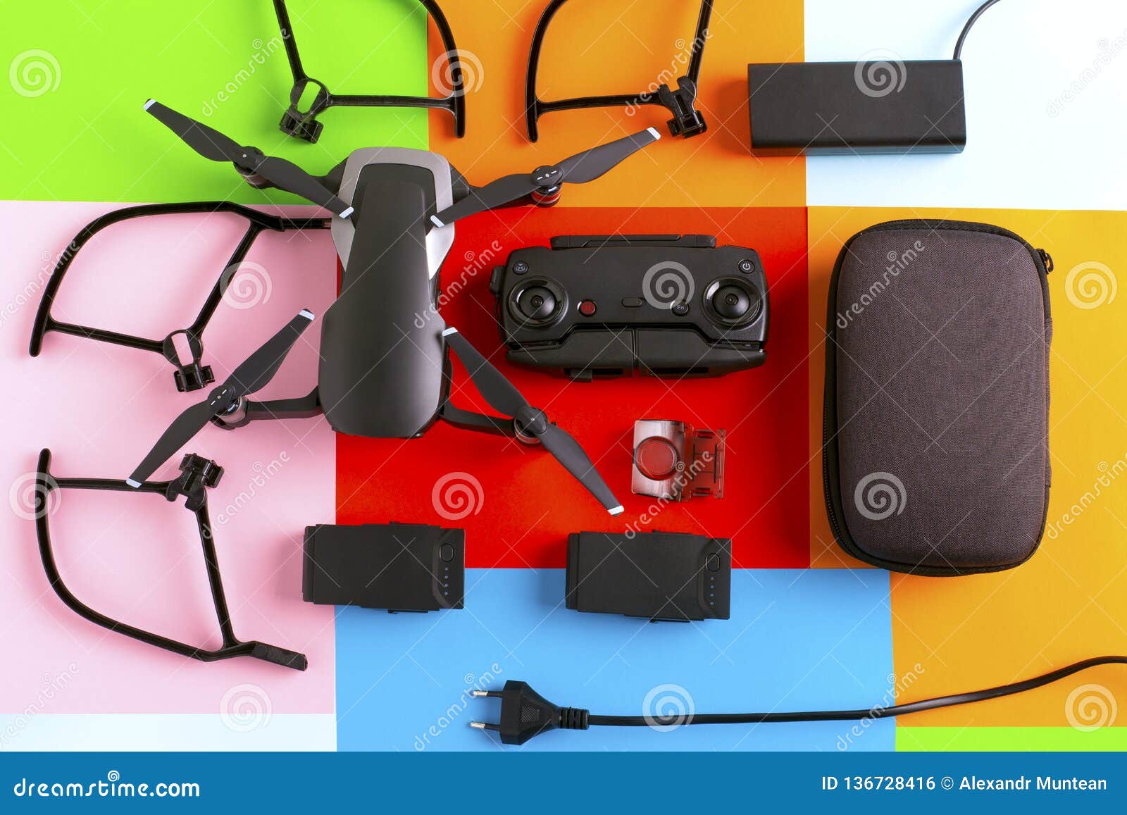 Drone and its accessories stock photo. Image of accessories 136728416