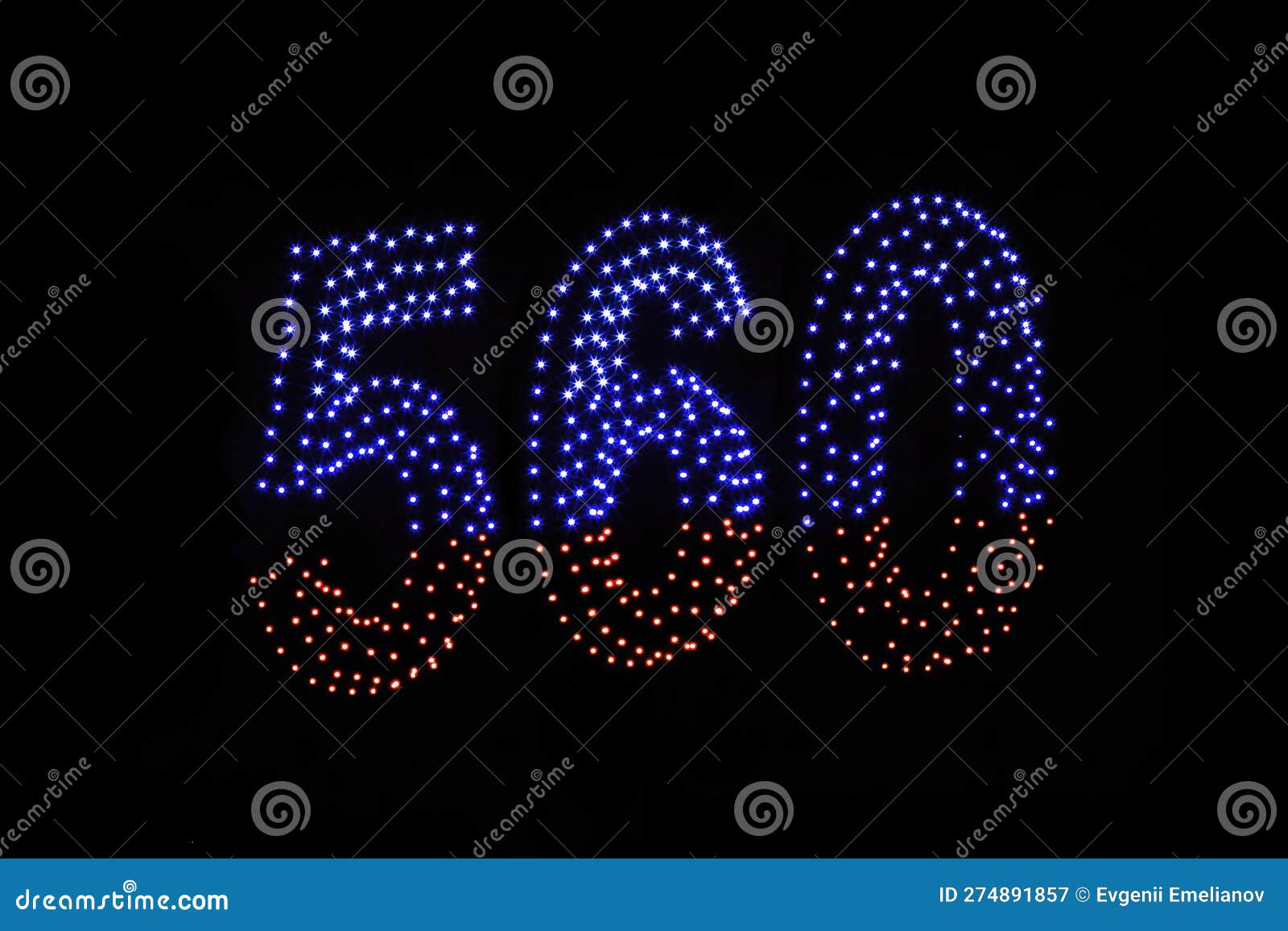 drone light shows on black night sky background. a figure of the number five hundred and sixty, six, five, zerro, 560