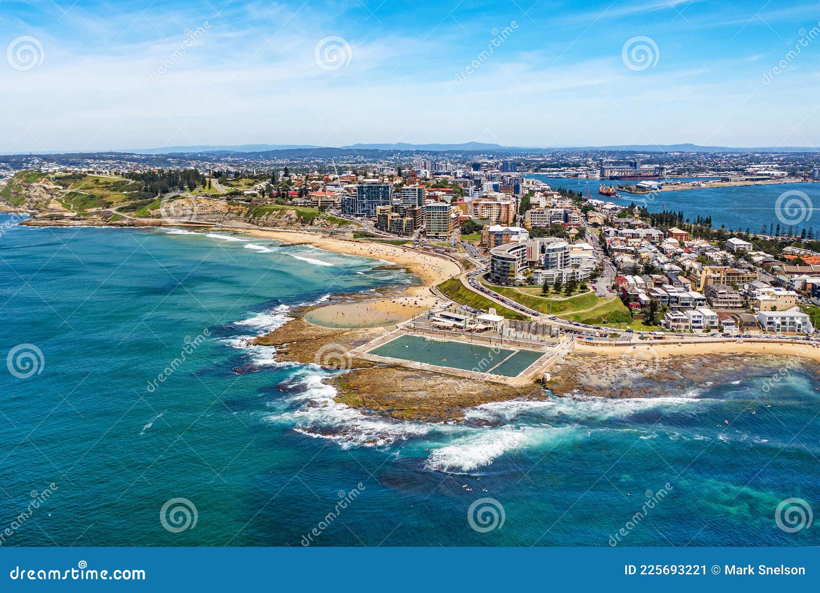 drone photo of newcastle beach,  newcastle nsw australia