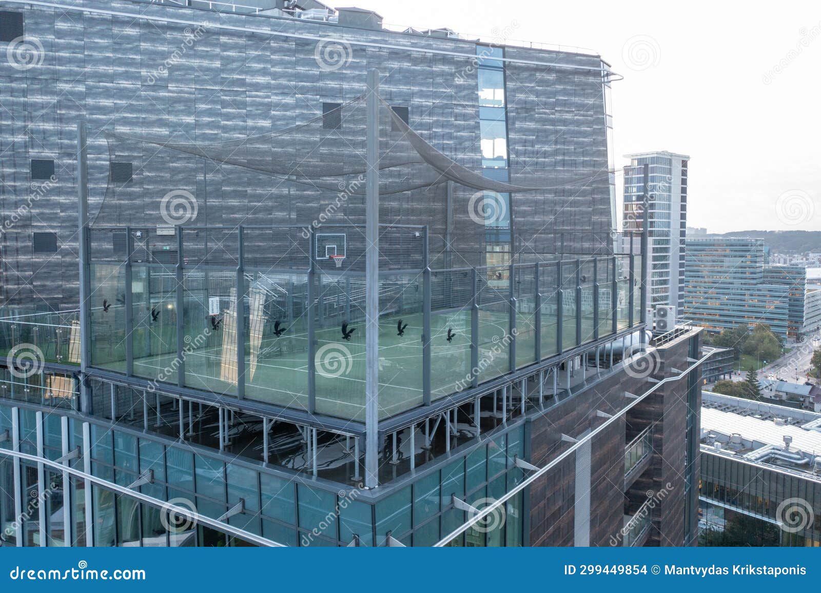 Drone Photography of Basketball Court on a Skyscraper Rooftop Stock Drone Photography of Basketball Court on a Skyscraper Rooftop Stock