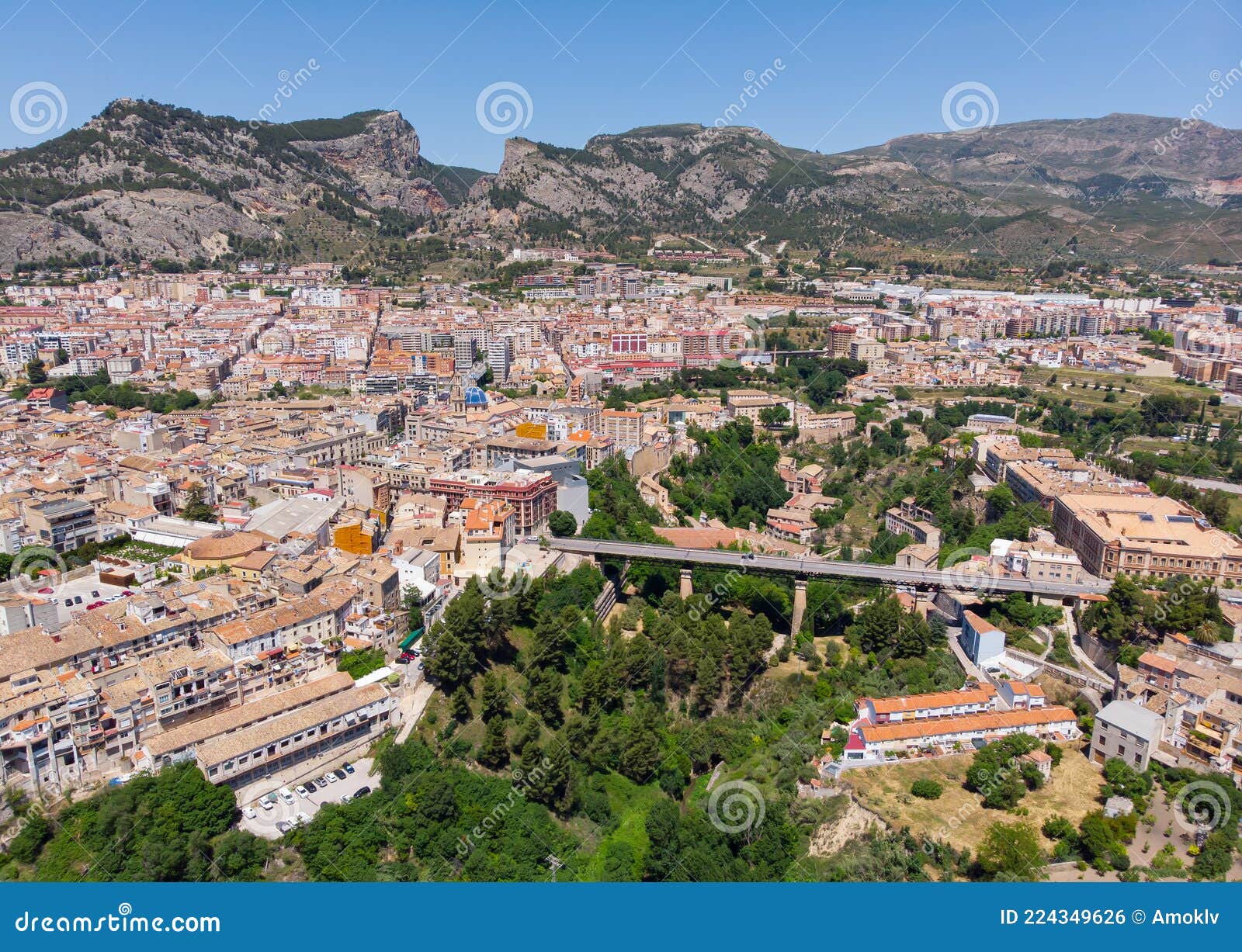 drone point of view alcoy town. spain