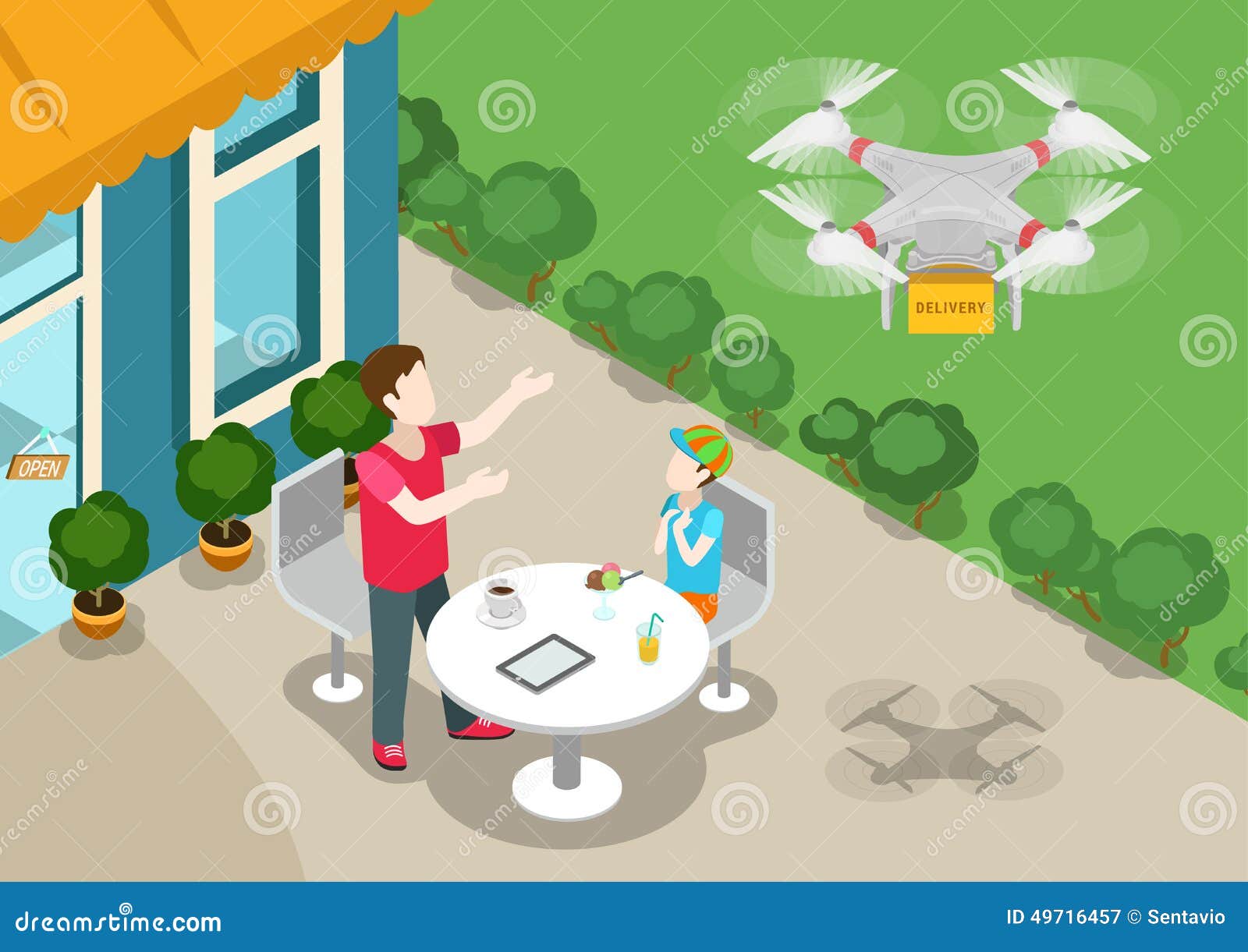 drone quadcopter delivery concept flat 3d web isometric